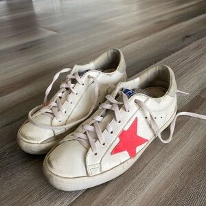 Golden Goose White Sneakers with Pink Star Accent